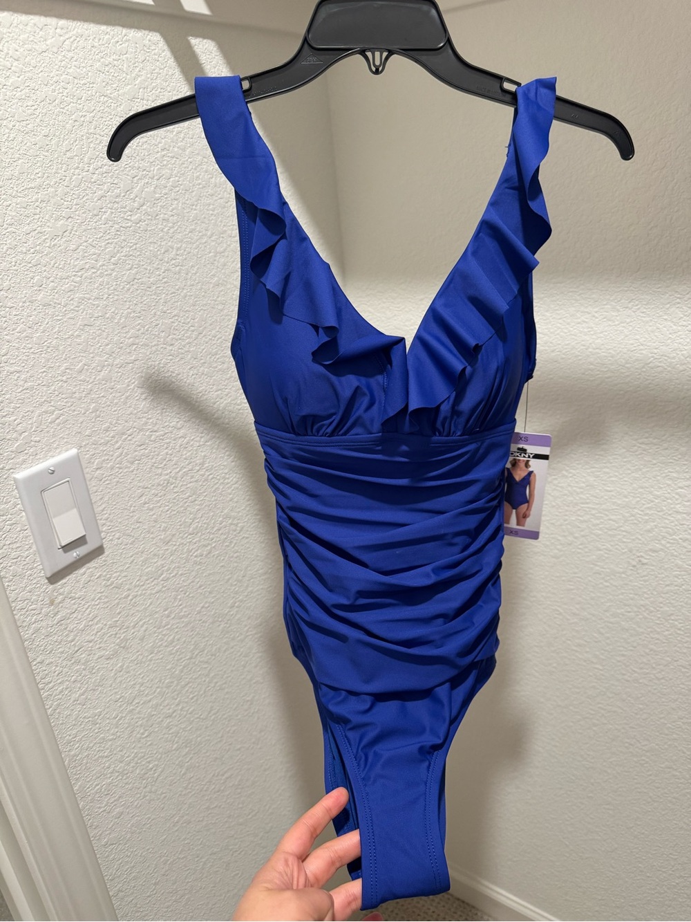 DKNY Blue One-Piece Swimsuit with Ruffled Straps - Picture 3 of 6